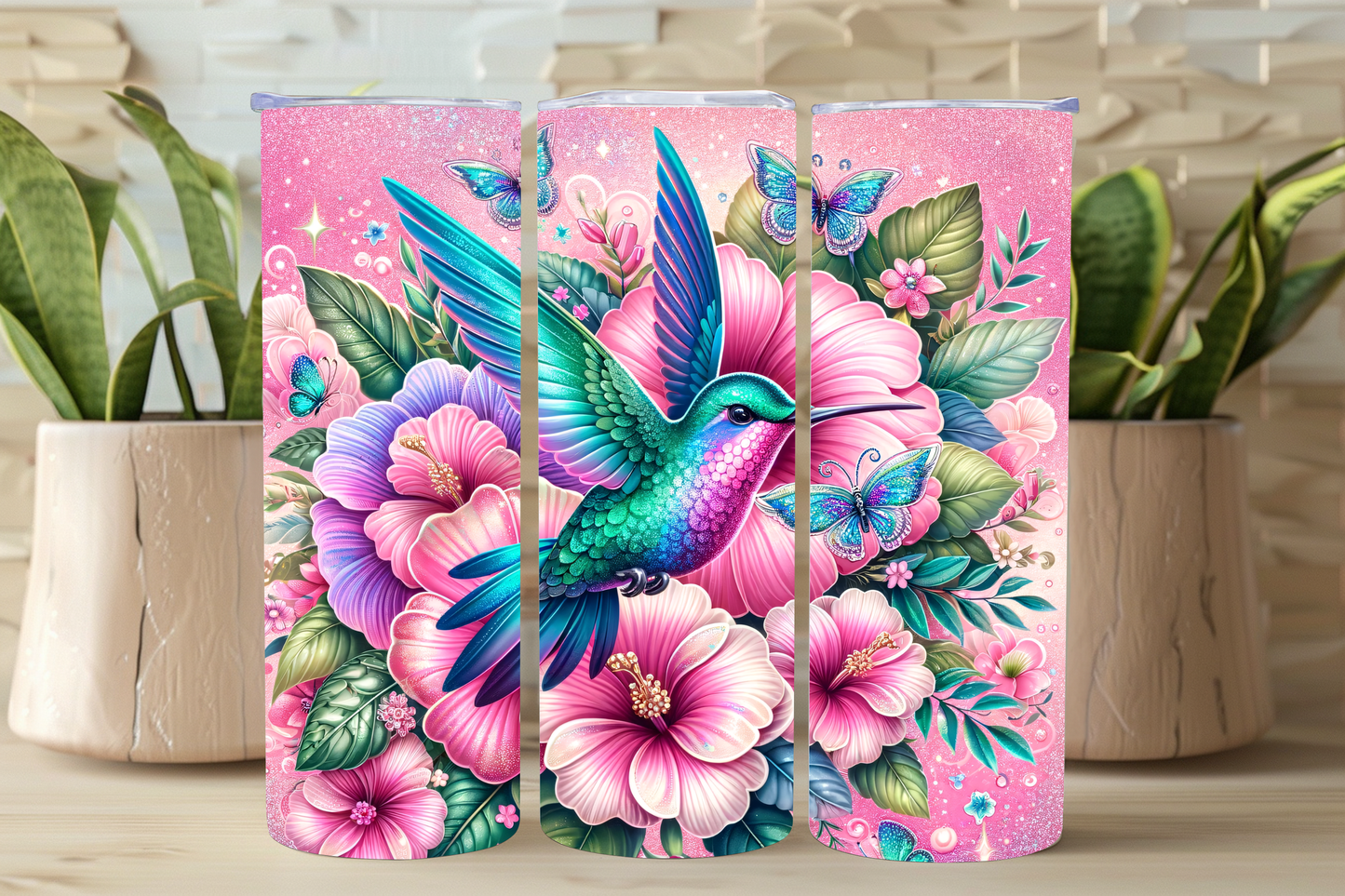 Vibrant Glitter Hummingbird Tumbler