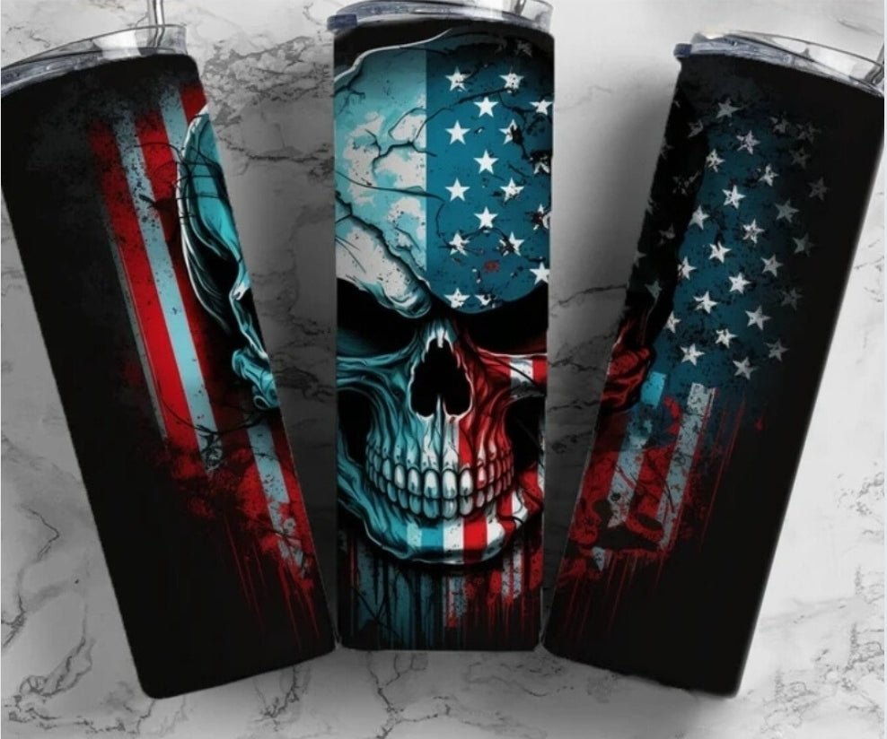 Stainless steel American flag skull tumbler