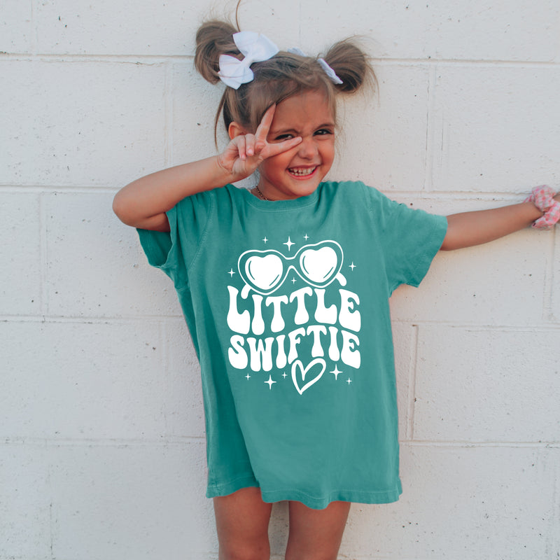 Youth graphic t-shirt that says little swiftie