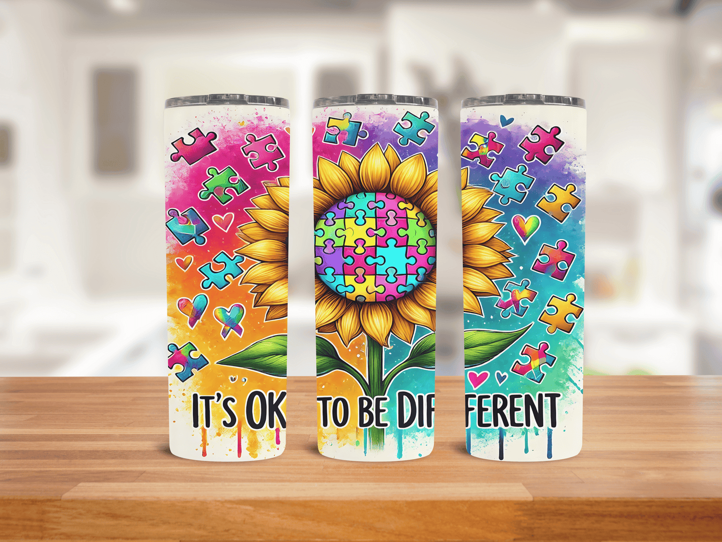 Sunflower Autism Awareness It's Okay to Be Different Tumbler