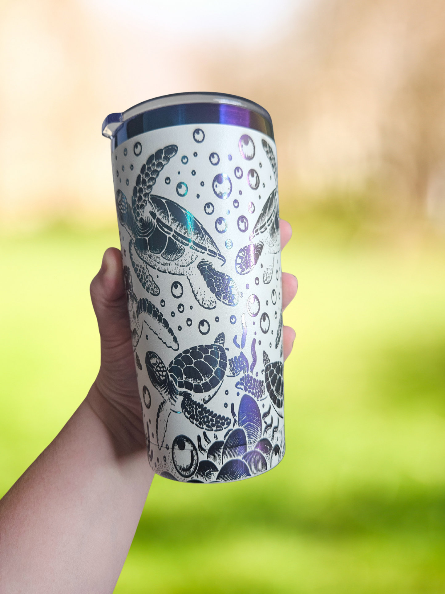 Laser Engraved Rainbow Plated Turtle Tumbler 20oz