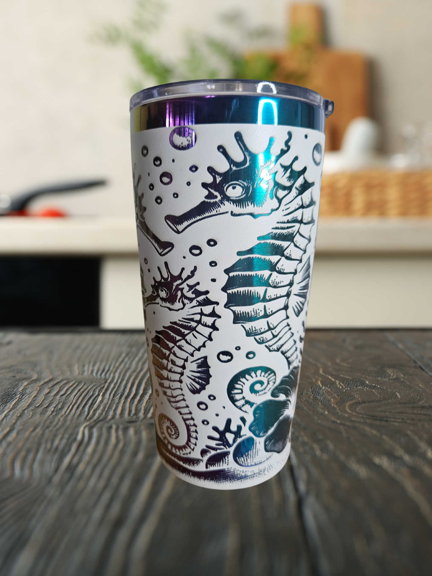 Laser Engraved Rainbow Plated Seahorse Tumbler 20oz