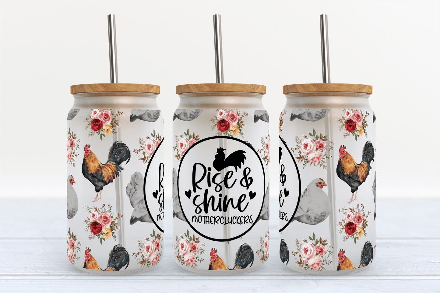 16oz Rise & Shine Motherclucker glass can | Emerald Bay Boutique