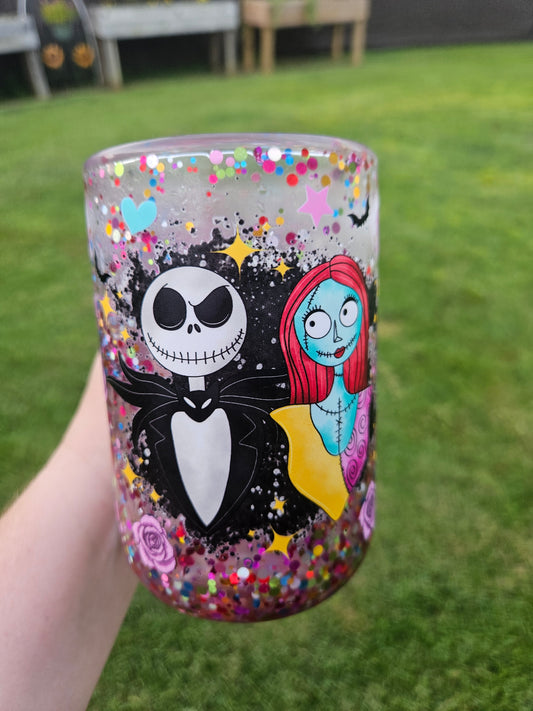 Jack & Sally glitter globe mug