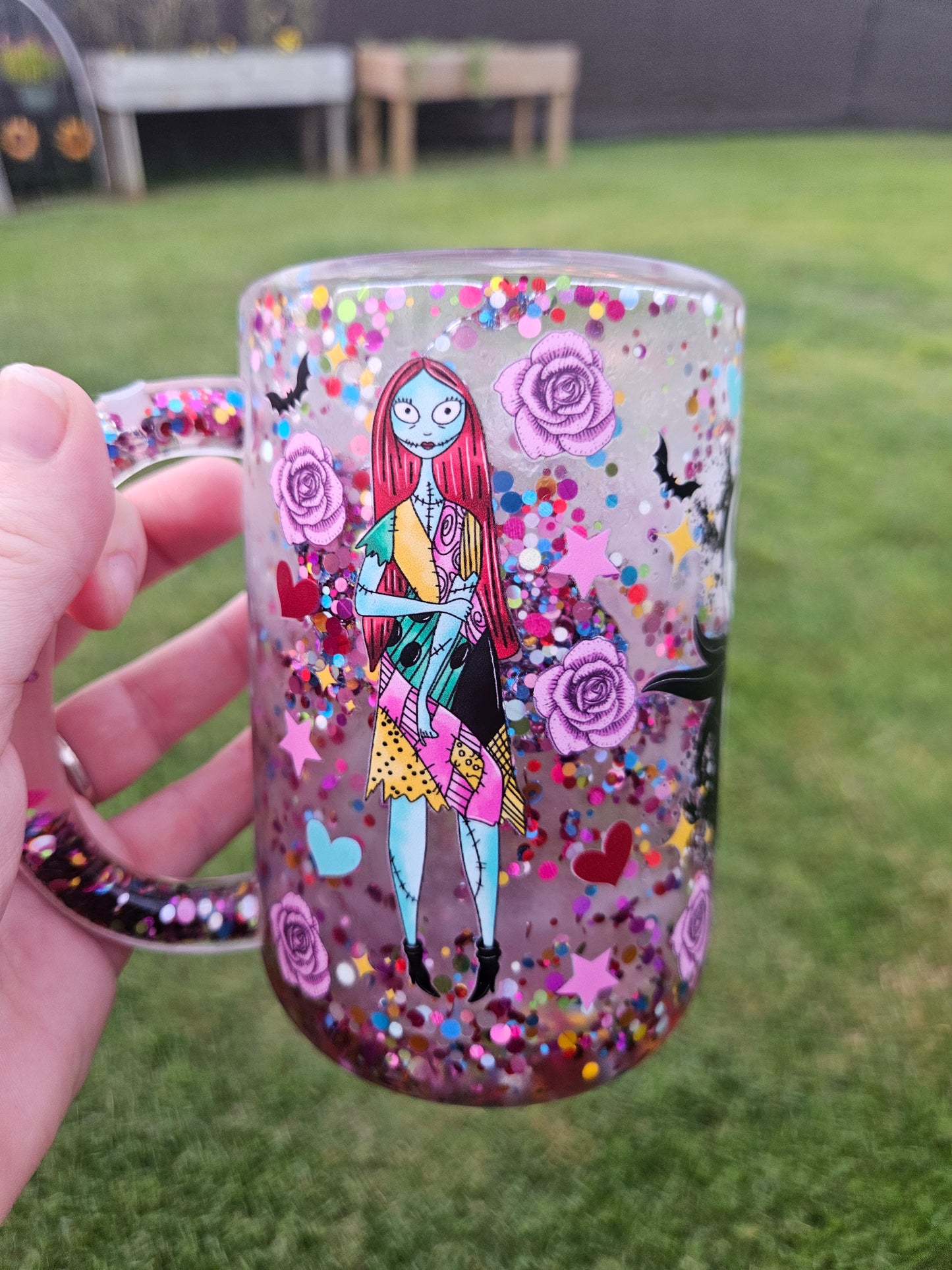 Jack & Sally glitter globe mug