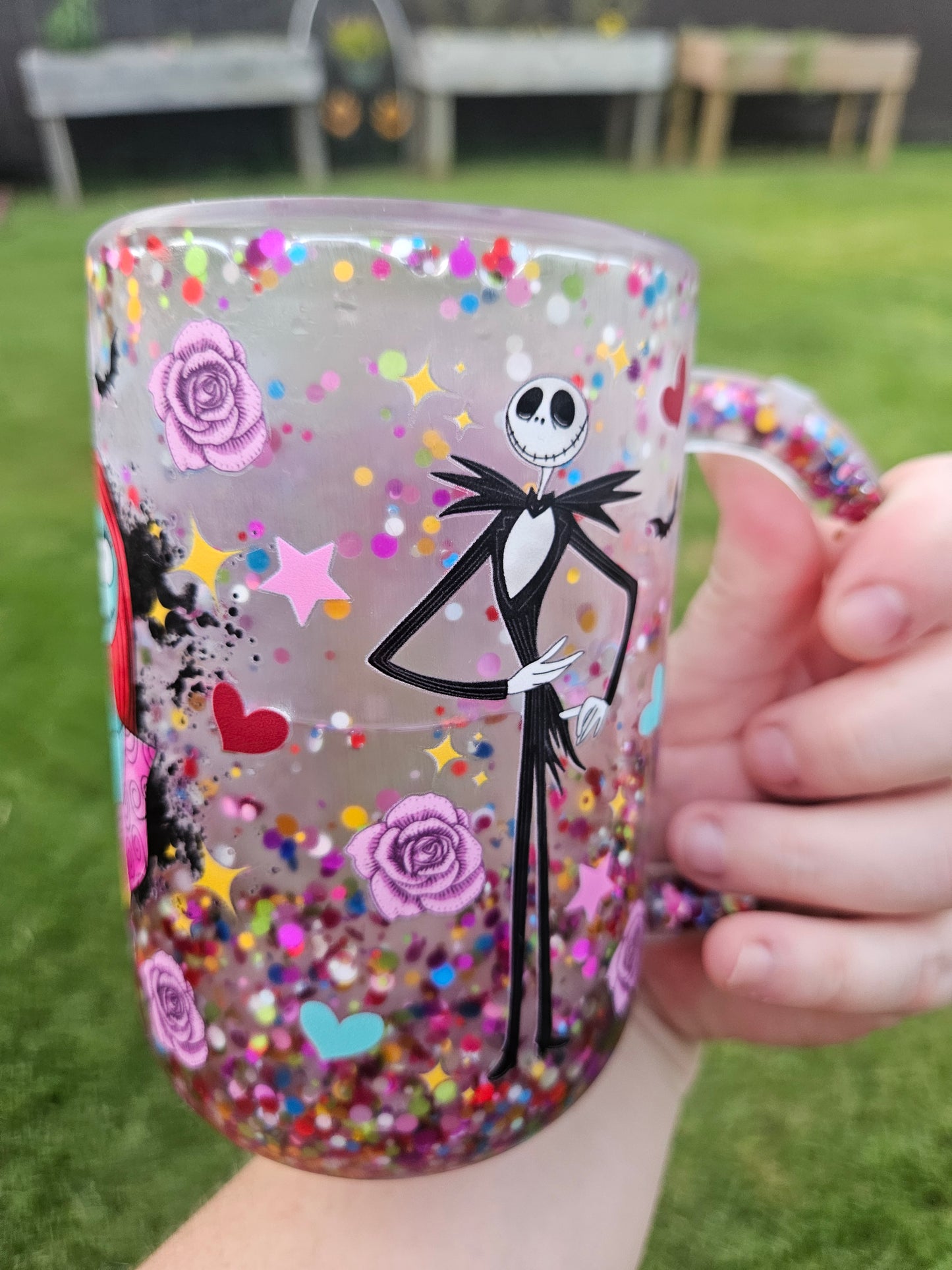 Jack & Sally glitter globe mug