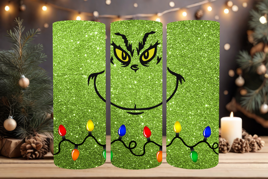 stainless steel green glitter grinch 20oz tumbler