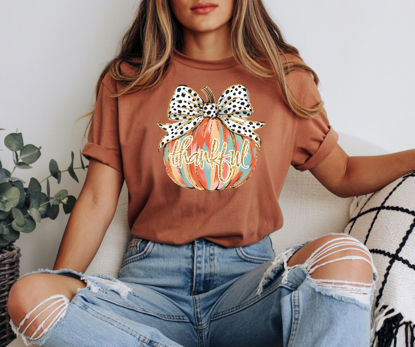 Thankful Glitter Pumpkin Graphic T-Shirt