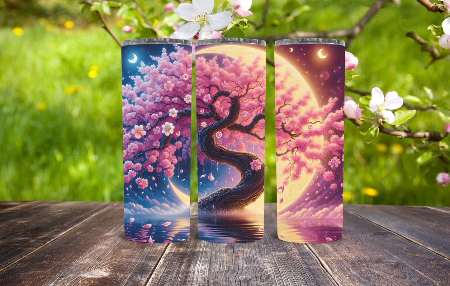 20oz Stainless Steel Tumbler With Cherry Blossom Tree Design