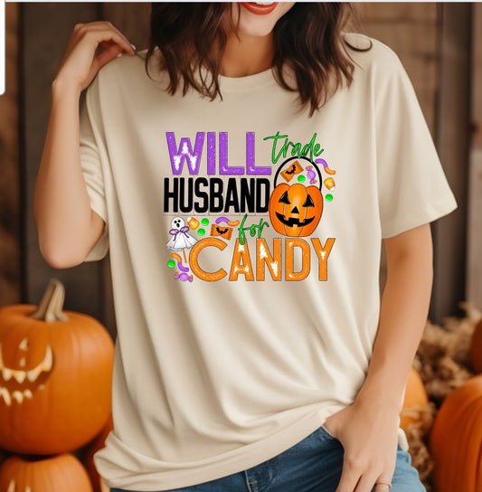 graphic t-shirt will trade husband for candy