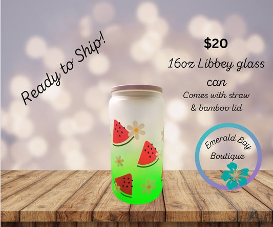 Watermelon libbey glass can - Emerald Bay Boutique
