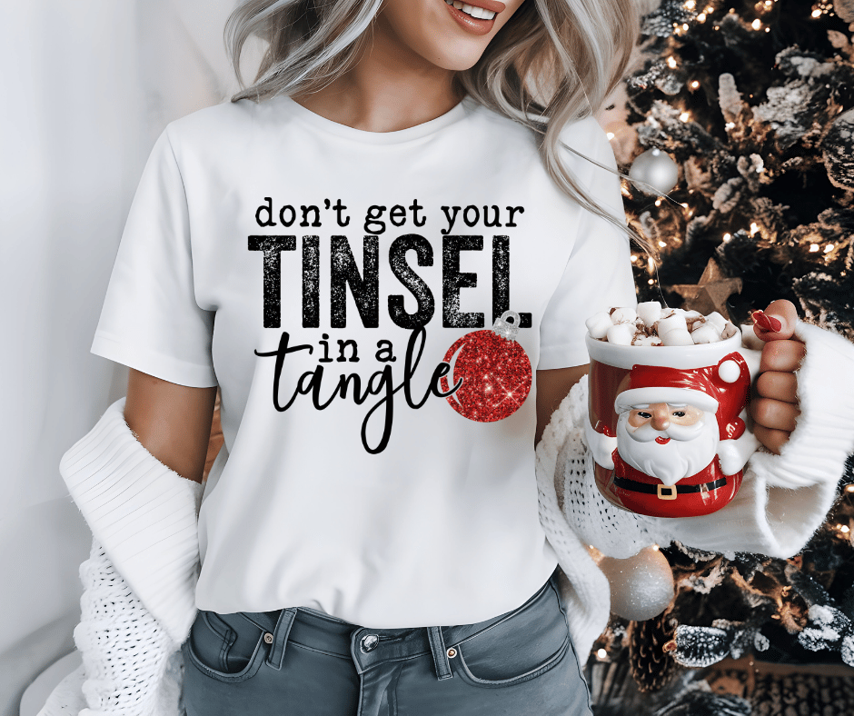don't get your tinsel in a tangle with ornament graphic t-shirt