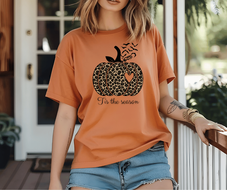 Halloween Leopard Pumpkin Graphic T-Shirt - Women's