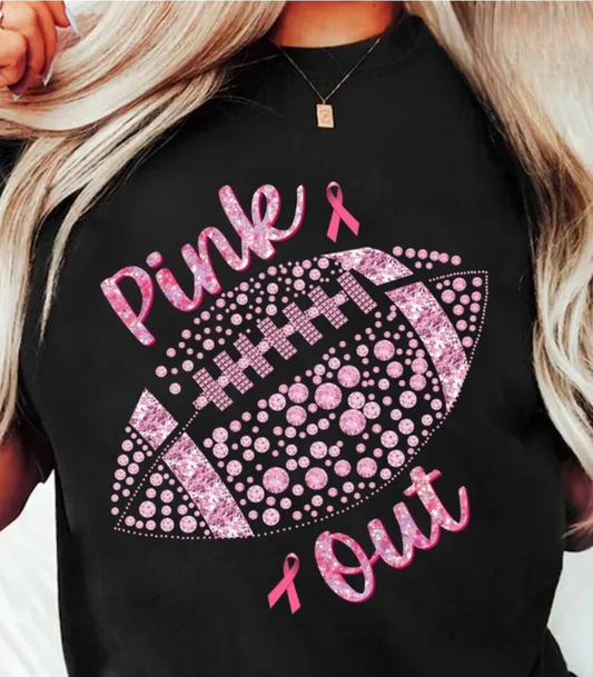 Faux Glitter breast cancer pink football graphic t-shirt