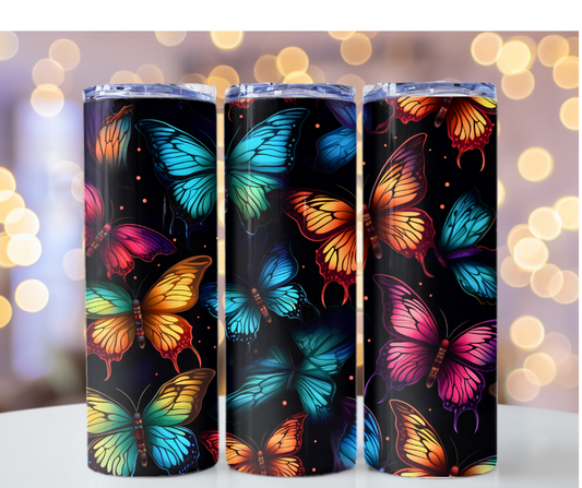 Stainless steel vibrant multicolor butterfly tumbler