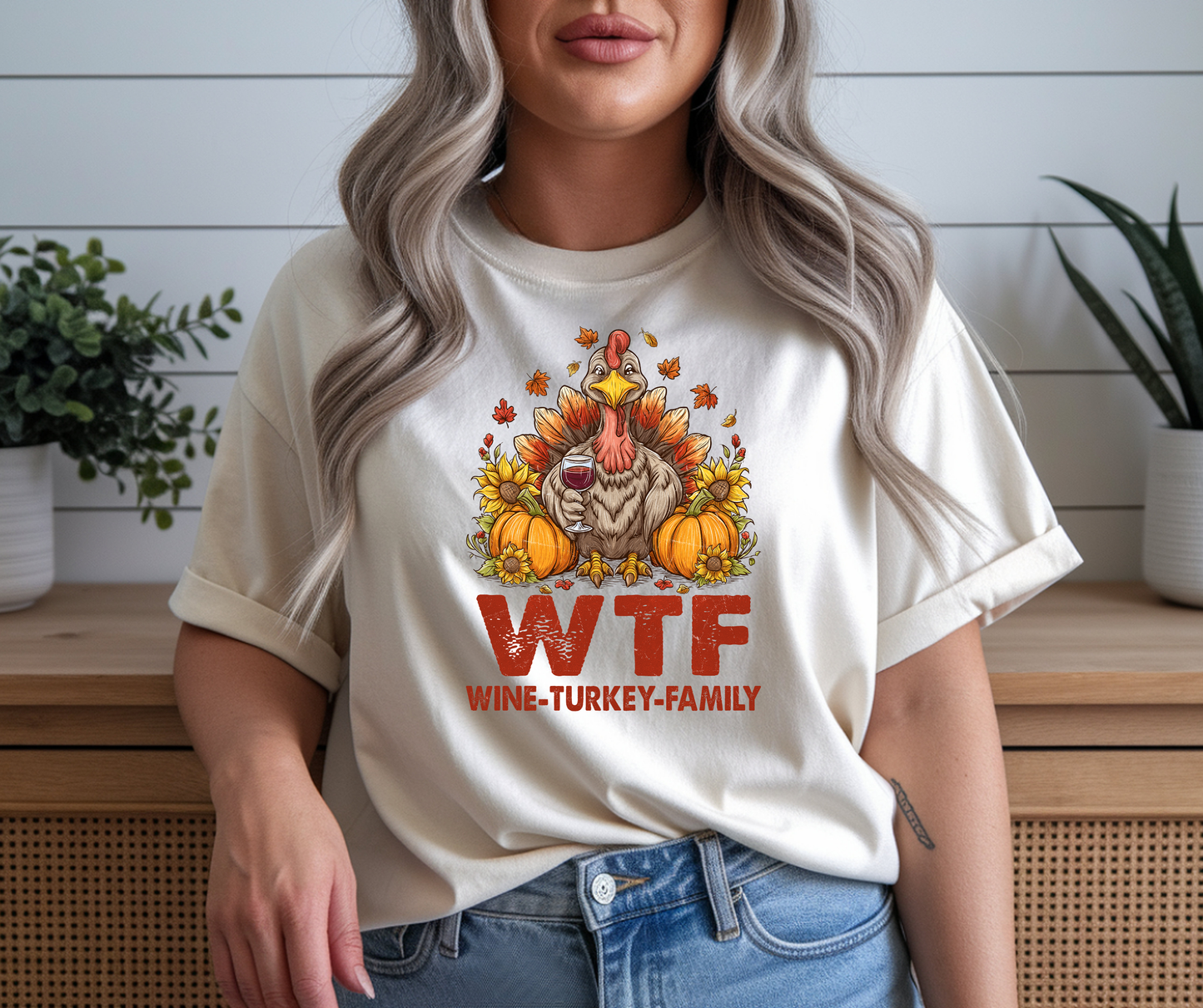 W-T-F Wine Turkey Family Graphic T-Shirt