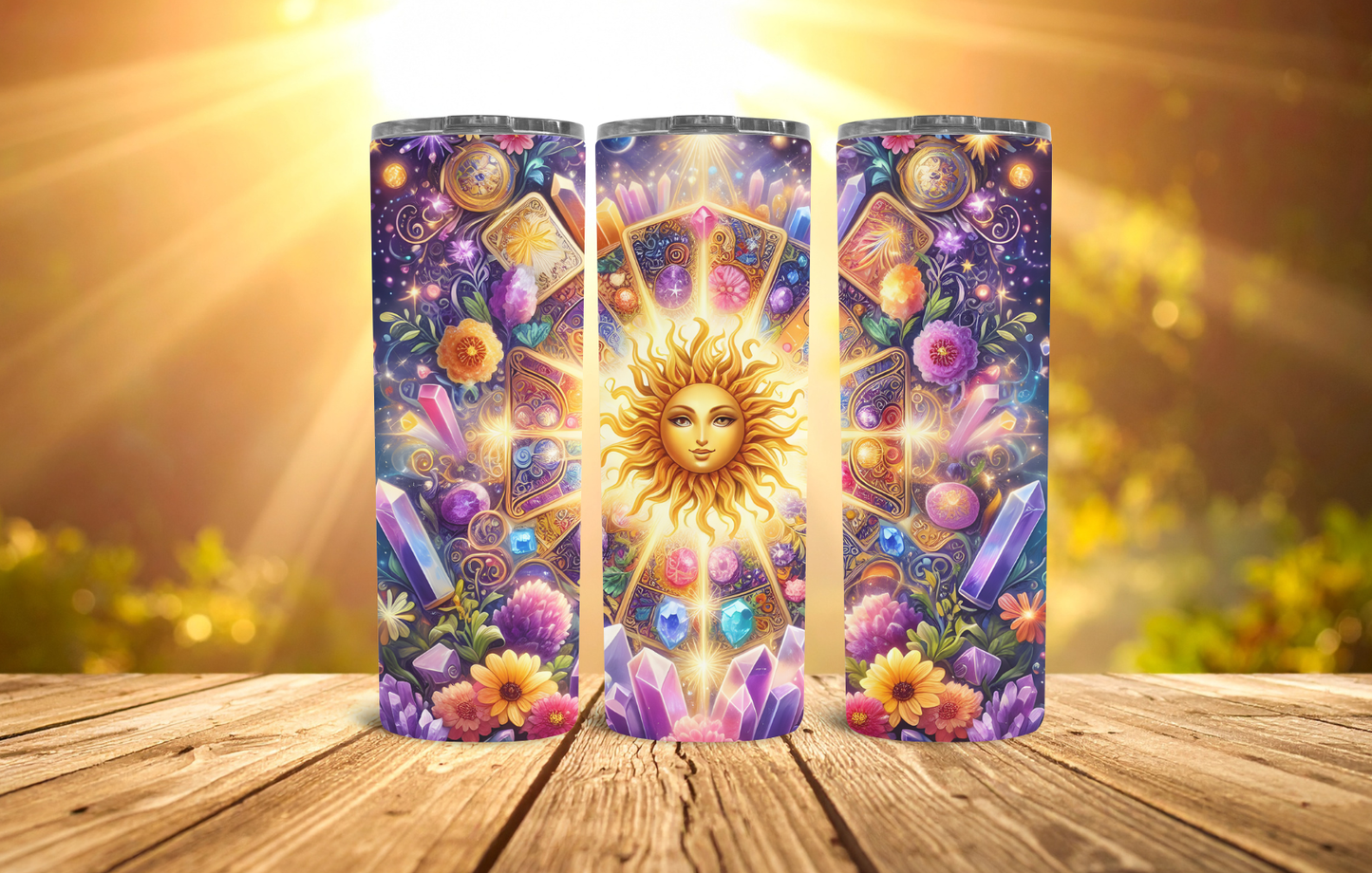 20oz Tumbler Chakra Sun Design With Crystals