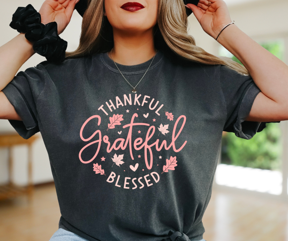Thankful, Grateful & Blessed Graphic T-Shirt